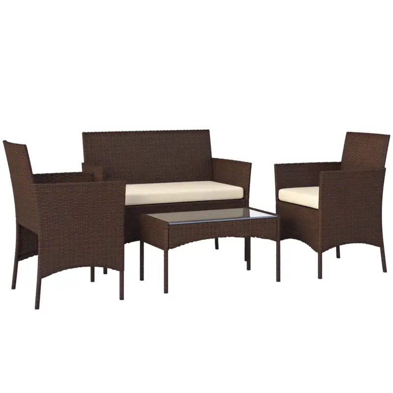 Prezzo promozionale - EasyComfort Set da Giardino 4 Pezzi con Divano 2 Posti, 2 Sedie e Tavolino Basso, in Rattan e Acciaio, Beige e Marrone
