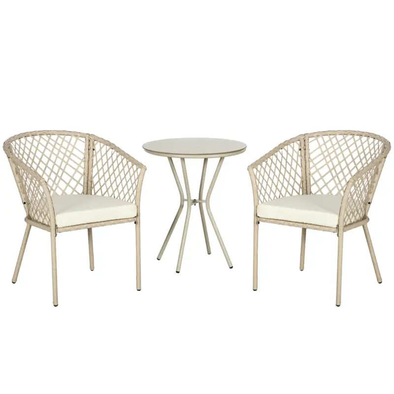 Solo per poco tempo | EasyComfort Set da Giardino in Rattan con 2 Poltroncine con Cuscini e Tavolino da Caffè in Vetro, Khaki