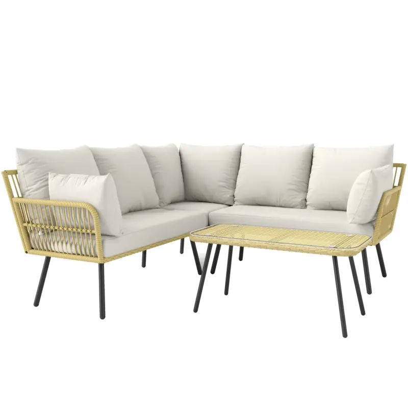 Nuovo in catalogo - EasyComfort Set da Giardino 4 Pezzi in Rattan PE con Tavolino da Esterni 90x45x42 cm e 2 Divanetti per Esterni 6ex63x74 cm, Bianco Crema