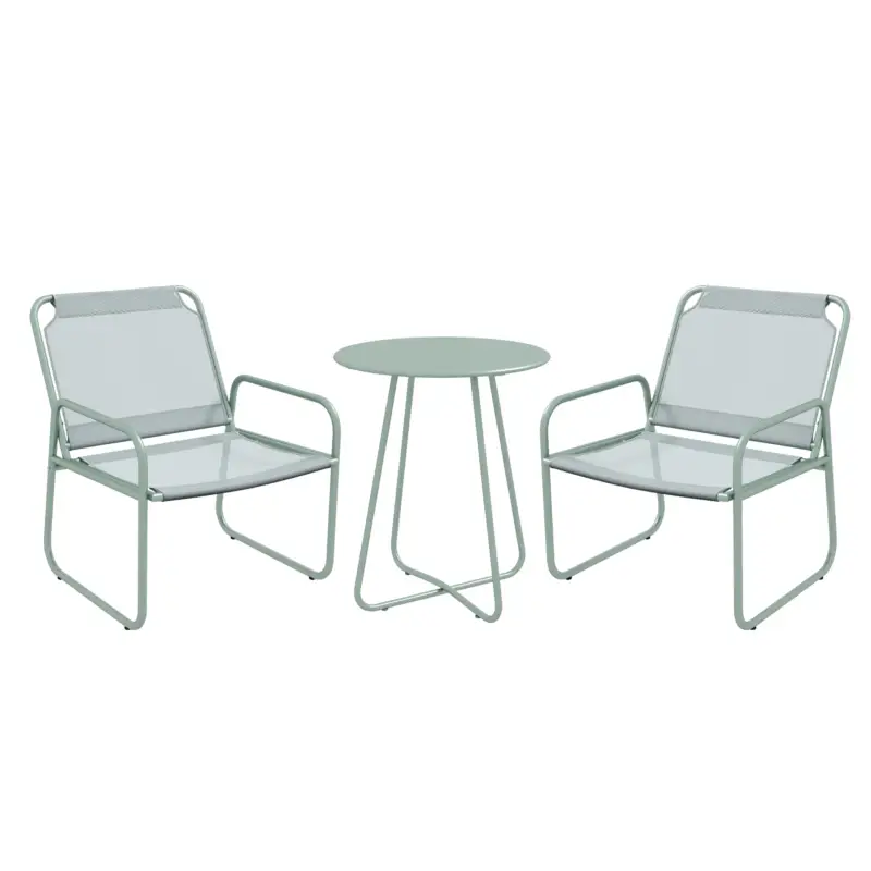 Ultimi pezzi - EasyComfort Set da Giardino con Tavolo Rotondo e 2 Sedie in Acciaio e Tessuto a Rete Traspirante, Verde