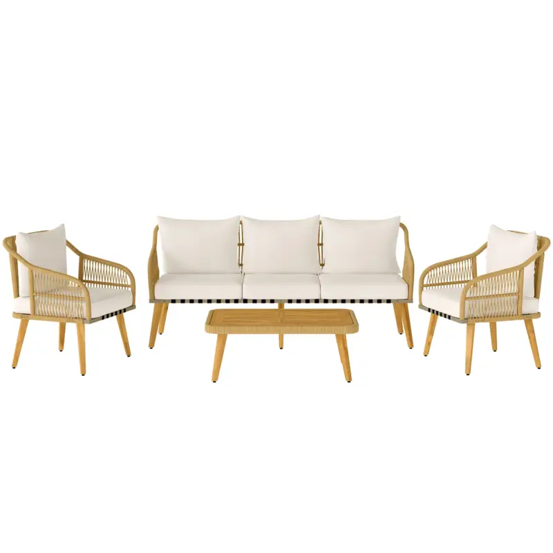 Prezzo produttore - EasyComfort Set da Giardino 4 Pezzi con Divano 3 Posti, 2 Poltrone e Tavolino Basso in Rattan PE e Acciaio Multicolore