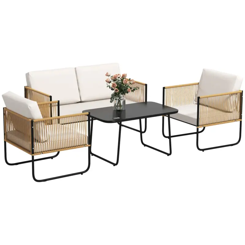 EasyComfort Set da Giardino 4 Pezzi in Rattan e Acciaio con Divanetto, 2 Poltrone da Esterno e Tavolino Basso, Multicolore - Aggiungi al carrello