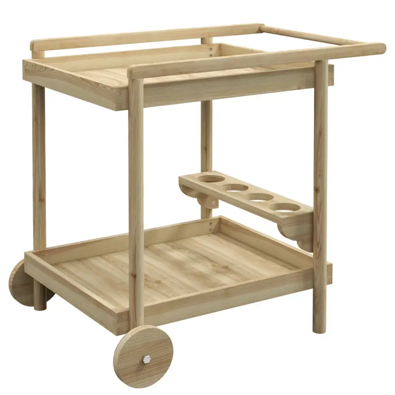 Acquista online - EasyComfort Carrello da Giardino a 2 Ripiani e 4 Spazi Portabottiglie, in Legno di Abete, 78x58.5x75 cm