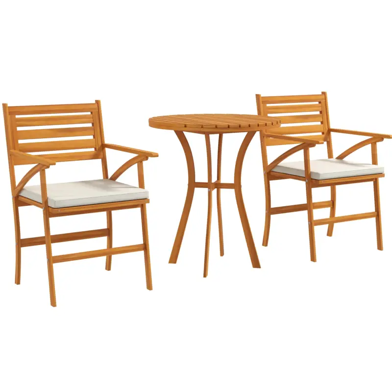 Buon prezzo | EasyComfort Set da Giardino 3 Pezzi in Legno di Pino con Tavolo Rotondo Ø68x78 cm e 2 Sedie 55x52x87.5 cm con Cuscini