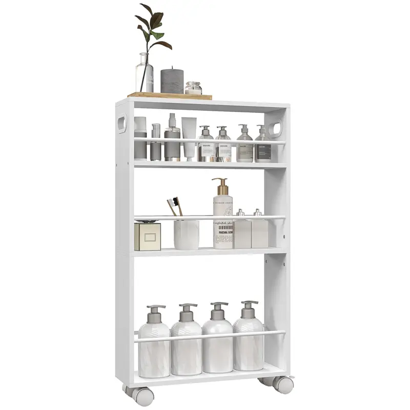 Ultimo arrivo | EasyComfort Carrello da Cucina e Bagno Salvaspazio a 3 Livelli con Barre Laterali e Ruote con Freni, Bianco