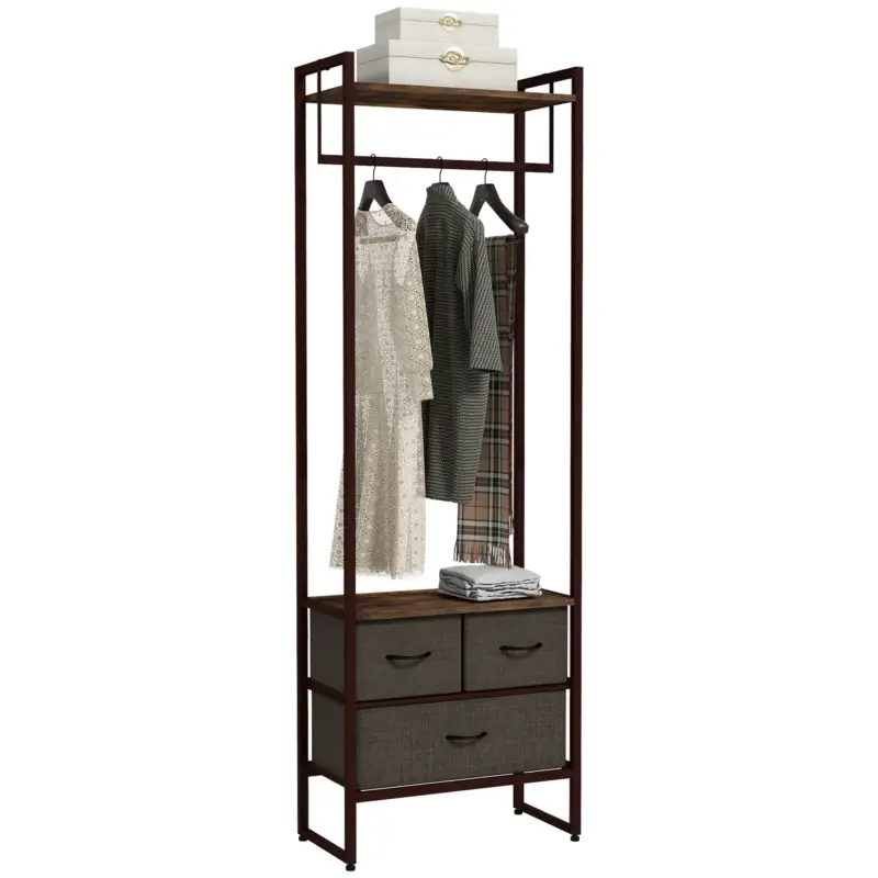EasyComfort Appendiabiti da Terra con Asta, 3 Cassetti e Ripiani, in Legno MDF e Acciaio, 58.5x30x178 cm, Marrone - Scelta dei clienti