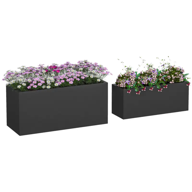 Liquidazione - EasyComfort Set da 2 Vasi da Giardino Rettangolari Impilabili per Esterno e Interno, Nero