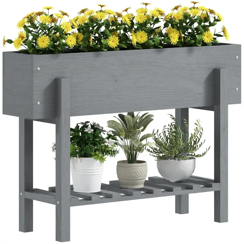 Qualità eccellente - EasyComfort Fioriera Rialzata con Ripiano Inferiore e 2 Fori di Drenaggio, in Legno di Abete, 100x30x70.5 cm, Grigio