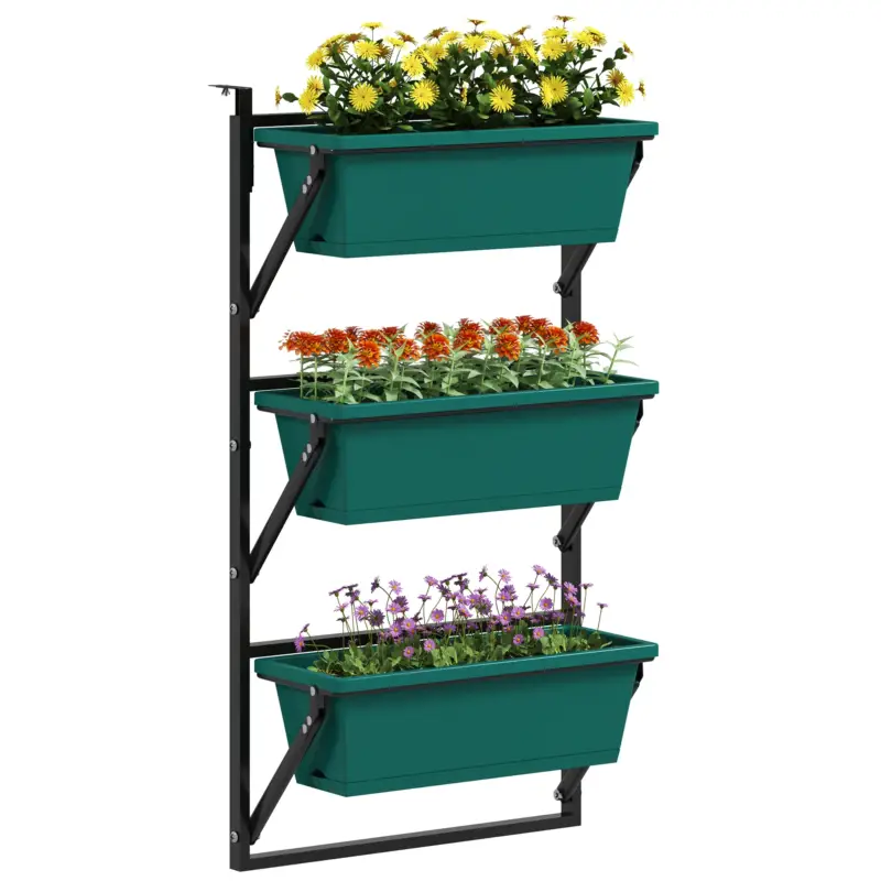 EasyComfort Fioriera da Esterno Verticale e 3 Vasi per Piante in Plastica con Fori di Drenaggio, 56x42x100 cm, Verde | Diretto dal produttore