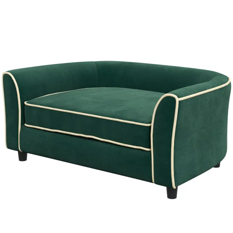 Ordina oggi | EasyComfort Divano per Cani Taglia Piccola e Media con Cuscino, in Tessuto Effetto Velluto e Legno, 79x56x35 cm, Verde Scuro