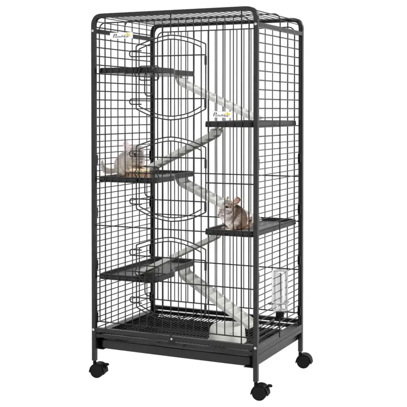 Acquisto sicuro - EasyComfort Gabbia per Piccoli Animali con Ruote, 5 Rampe e 5 Piattaforme, Ciotola e Bottiglia, 61.5x44x131 cm, Nero