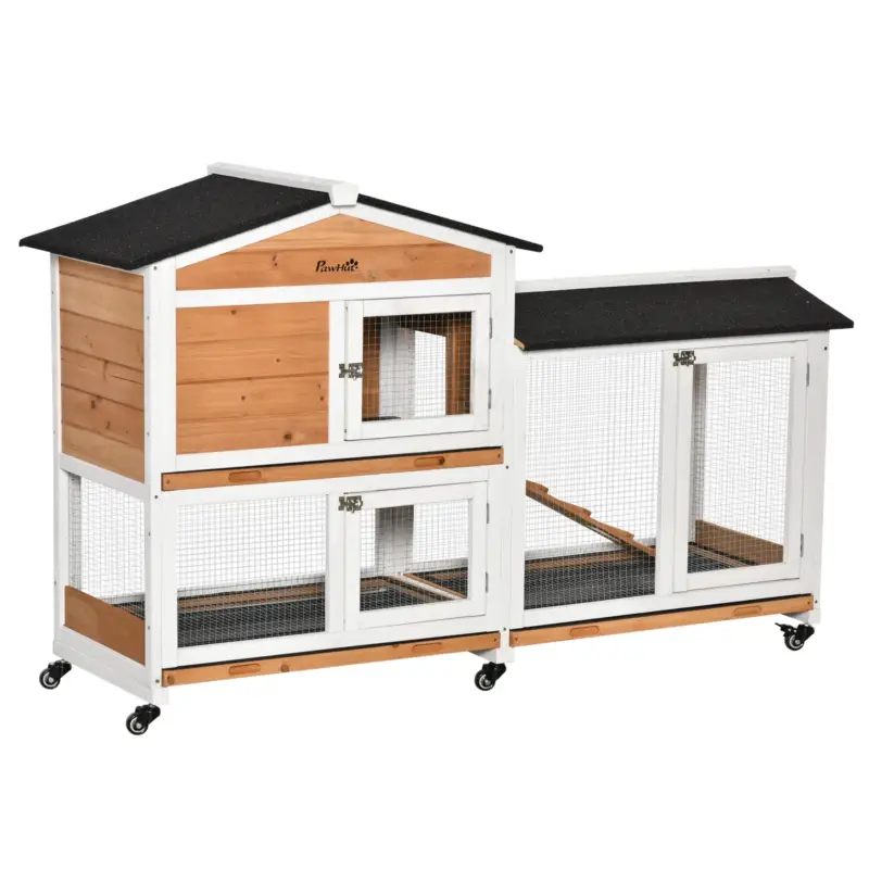 EasyComfort Conigliera a 2 Livelli con Rete Protettiva, in Legno, Metallo e Bitume, 157.4x53x99.5 cm, Giallo Bianco e Nero - Top vendite