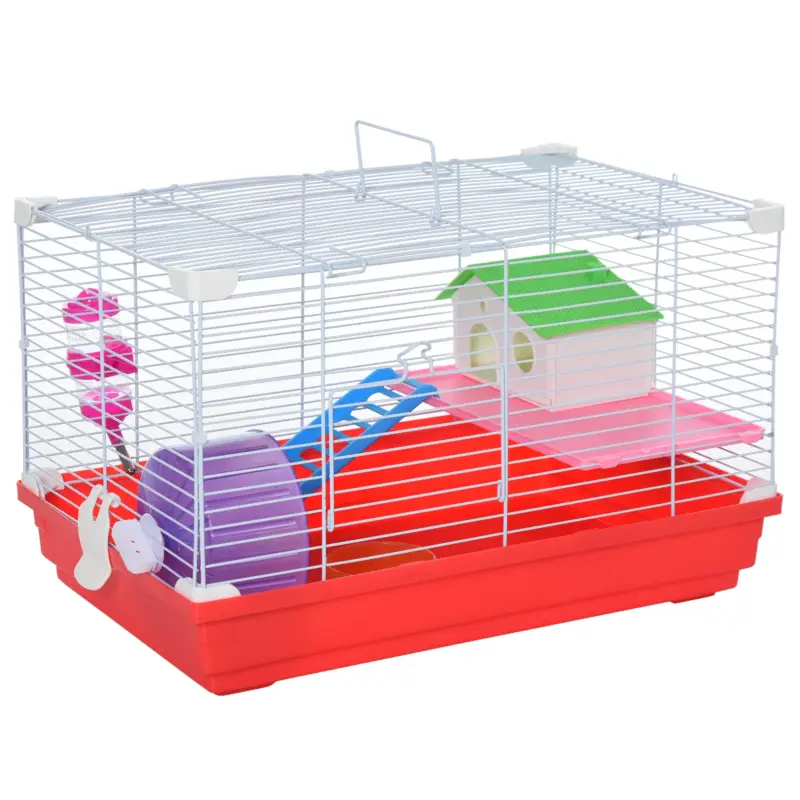 EasyComfort Gabbia per Criceti a 2 Livelli in Metallo e PP con Casetta, Serbatoio dell'acqua e Ruota, 47x30x27 cm - Ultima novità