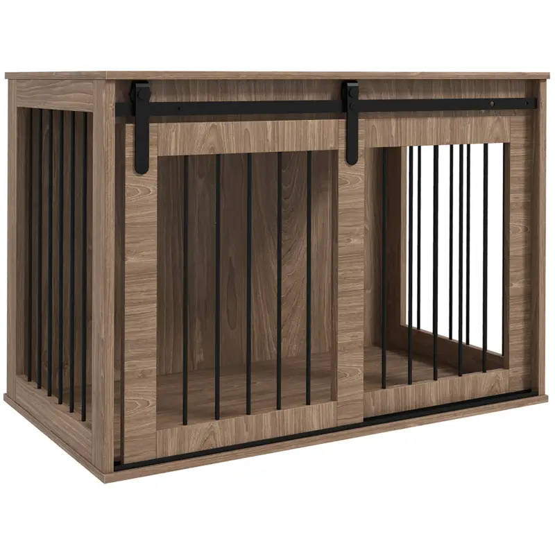 Qualità eccellente - EasyComfort Casetta per Cani Grandi con Porta Scorrevole per Interno in Legno, 98x58x61cm, Marrone