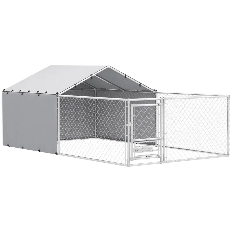 Disponibile ora - EasyComfort Recinto per Cani con Coperture e Ciotole Girevoli, in Acciaio e tessuto Oxford, 4x2.3x1.5 m, Argento