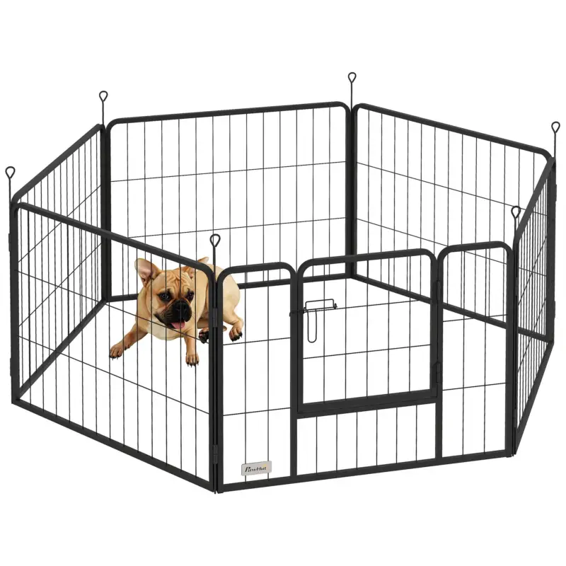 Affare | EasyComfort Recinto per Cani a 6 Pannelli Modulabili da 80x1.5x60 cm in Acciaio Nero con Porta di Ingresso