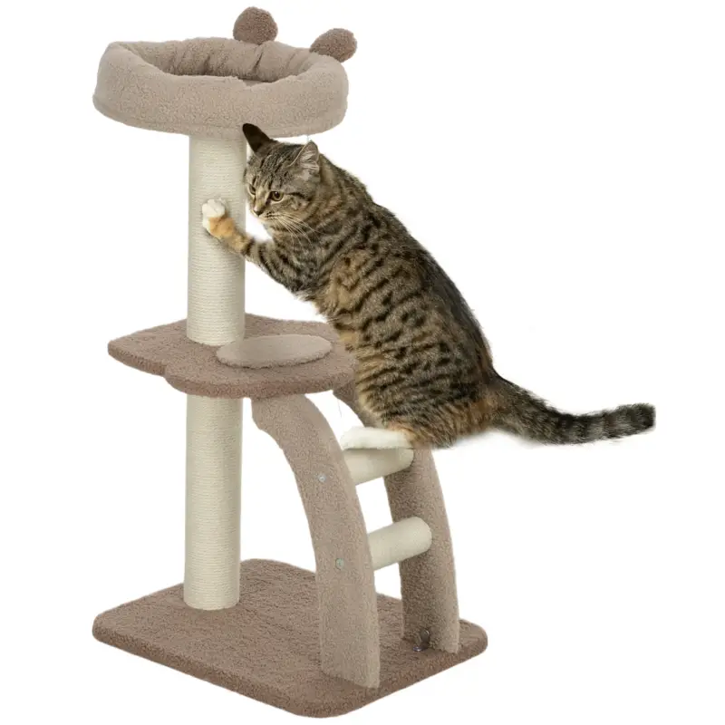EasyComfort Albero Tiragraffi a 3 Livelli con Trespolo Superiore e Pallina Giocattolo, 48x40x88 cm, Bianco e Marrone - Direttamente dal produttore