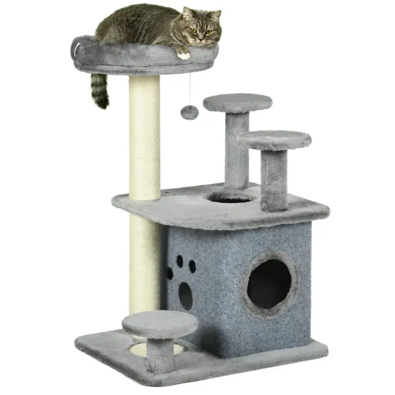 Preferito dai clienti - EasyComfort Albero Tiragraffi per Gatti con Lettino e Casetta in Peluche, Pali in Sisal, 60x48x92 cm, Grigio