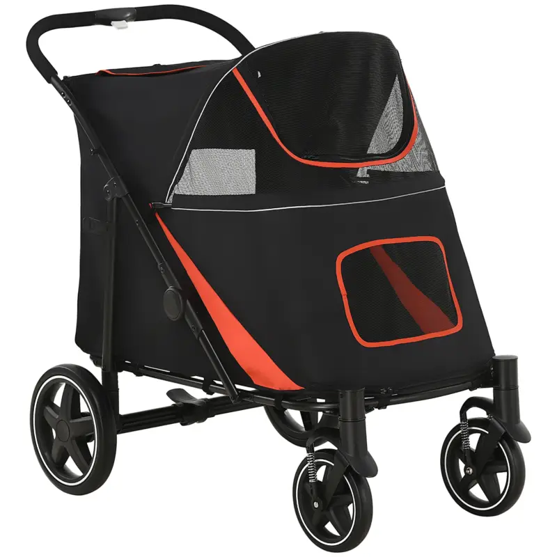 EasyComfort Passeggino per Cani Pieghevole con Ingressi a Cerniera e Finestre a Rete, 112x65x100 cm, Rosso e Nero | Di tendenza