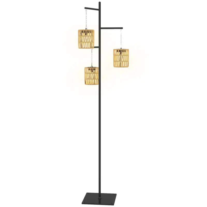 Offerta imperdibile - EasyComfort Lampada da Esterno Solare in stile Boho con Base Quadrata, in Rattan PE e Acciaio, 45x45x178 cm, Nero e Giallo