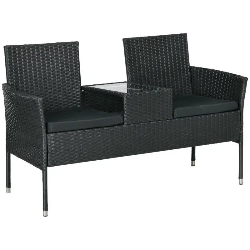 Disponibile | EasyComfort Divanetto per Esterni 2 Posti con Tavolino da Caffè, in Acciaio e Rattan PE, 137x59x82 cm, Nero