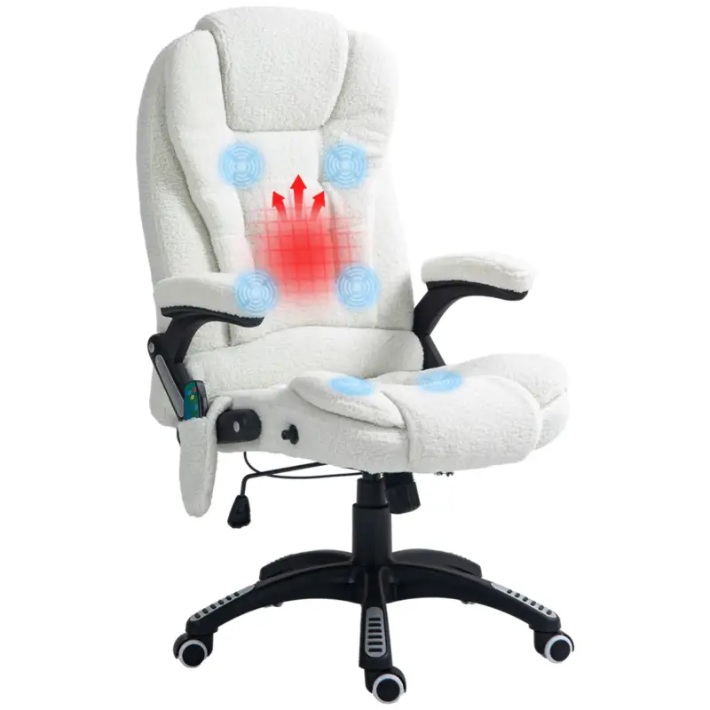 EasyComfort Sedia da Ufficio Massaggiante e Regolabile con Telecomando, in Tessuto Teddy, 67x74x107-116 cm, Bianco - Acquista online