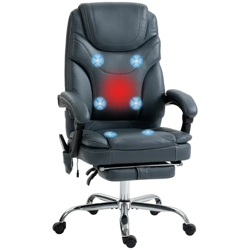 Sconti - EasyComfort Sedia da Ufficio Massaggiante e Riscaldante con Poggiapiedi, in Pelle PU e Acciaio, 67x67x113-121 cm, Grigio