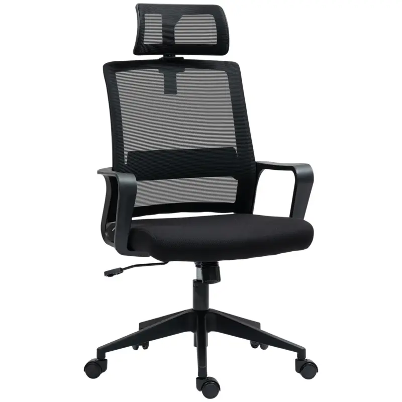 Prezzo basso - EasyComfort Sedia da Ufficio Ergonomica con Poggiatesta e Altezza Regolabili, Funzione Dondolo e Ruote, Nero