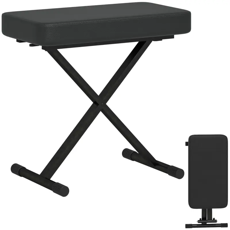 Ultimi pezzi | EasyComfort Sgabello per Pianoforte Pieghevole e Regolabile su 4 Altezze, in Pelle PU, Schiuma e Metallo, 60x32x53-63 cm, Nero