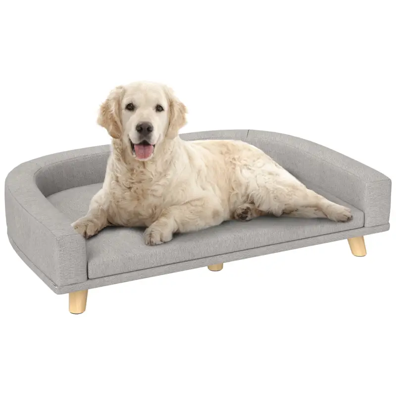 Prezzo speciale | EasyComfort Divano per Cani di Taglia Grande con Cuscino Sfoderabile, in Poliestere e Legno, 98x67x25 cm, Grigio