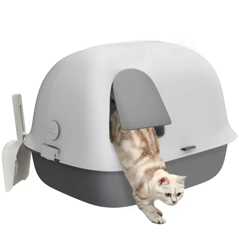 Preferito dai clienti - EasyComfort Lettiera per Gatti Chiusa con Gattaiola e Paletta, in PP, 58x46x39 cm, Grigio Chiaro e Bianco