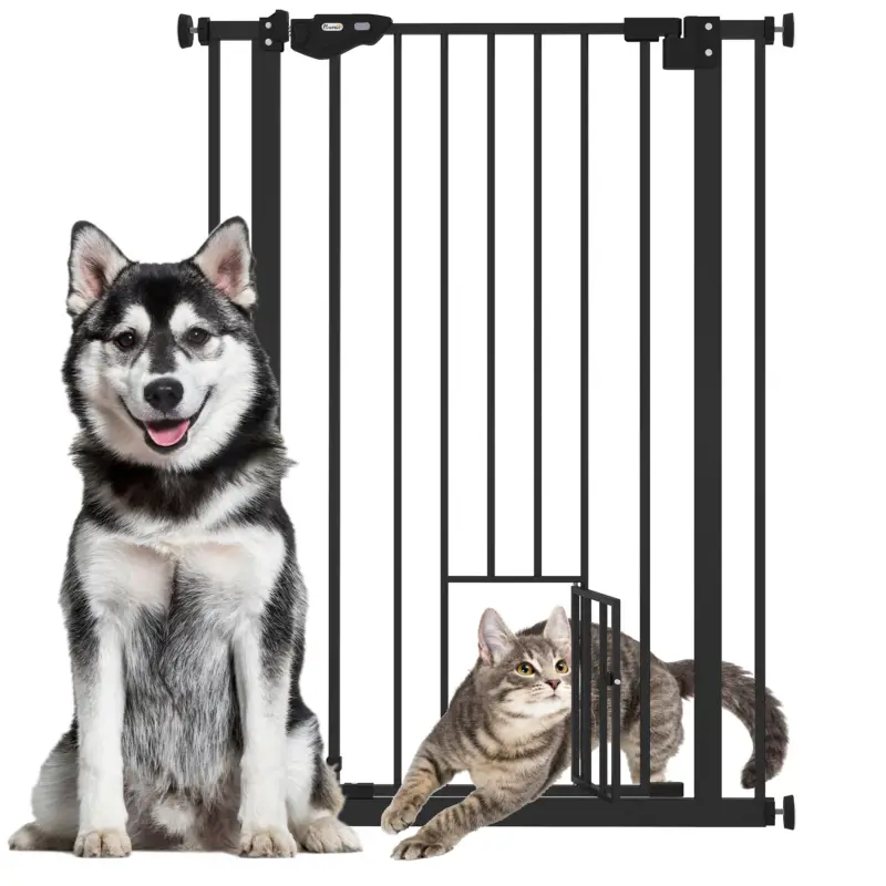 Prezzo speciale - EasyComfort Cancellino per Cani Regolabile Alto con Porta Piccola e Chiusura Automatica, 74-80x104cm, Nero