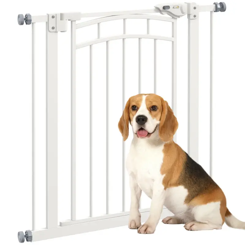 Alta qualità | EasyComfort Cancelletto per Cani taglia Piccola e Media con Chiusura Automatica, in Acciaio e PA, 74-80x76 cm, Bianco