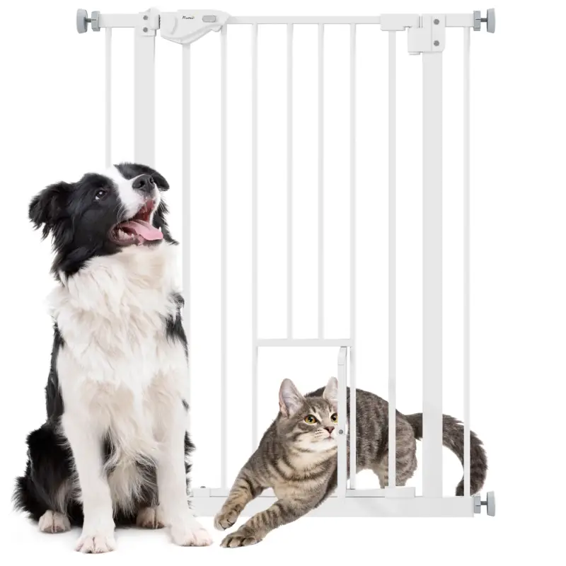EasyComfort Cancelletto per Cani con Porta Piccola, Montaggio a Pressione e Chiusura Automatica, 74-80x91.4cm, Bianco - Qualità garantita