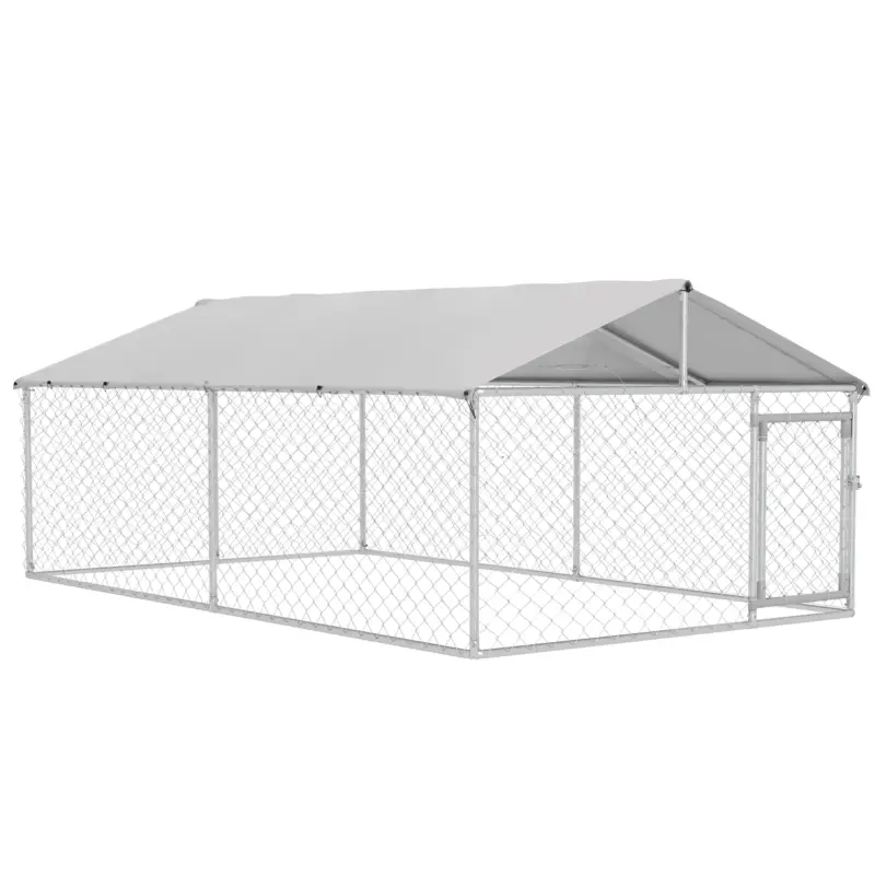 Acquista ora | EasyComfort Recinto per Cani Grandi fino 30kg per Esterno, con Tetto Impermeabile e Anti-UV, 4x2.3x1.5m, Argento