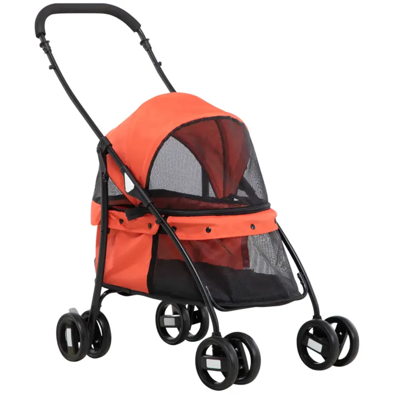 Appena aggiunto | EasyComfort Passeggino per Cani Pieghevole con Tettuccio Regolabile, Borsa e 2 Guinzagli, 82x47x97 cm, Rosso e Nero
