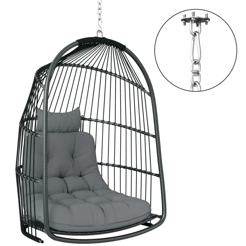 Svendita - EasyComfort Sedia Sospesa a Dondolo Pieghevole da Interno ed Esterno con Cuscino e Poggiatesta, Grigio Scuro