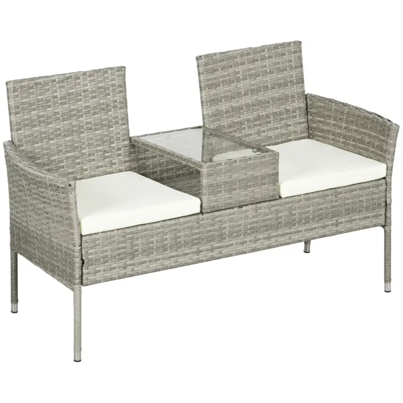 Acquista ora | EasyComfort Divanetto per Esterni 2 Posti con Tavolino da Caffè, in Acciaio e Rattan PE, 137x59x82 cm, Grigio e Crema