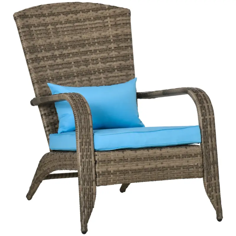 EasyComfort Sedia da Giardino Adironrack con Braccioli, in Rattan e Acciaio, 64x80x90 cm, Marrone e Blu | Miglior prezzo