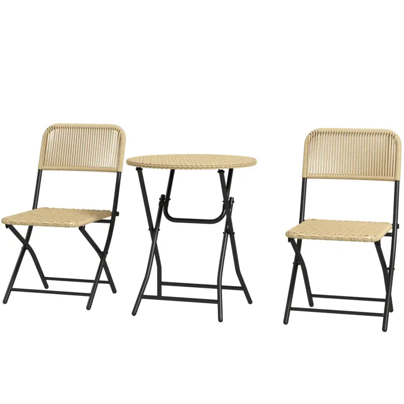 Ultimi pezzi - EasyComfort Set da Giardino 3 Pezzi in Rattan e Acciaio, 2 Sedie Pieghevoli e Tavolino da Caffè, Giallo e Nero