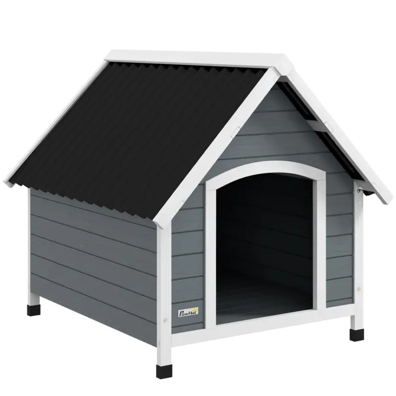 EasyComfort Cuccia per Cani in Legno da Esterno, Casetta per Cani Grandi con Pavimento Rimovibile, 84x99x87cm, Grigio | Qualità premium