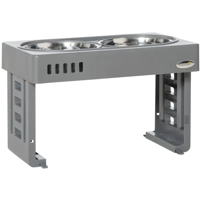 Prezzo speciale | EasyComfort Set 2 Ciotole per Cani da 1.2L con Gambe Rimovibili, in ABS e Acciaio, 44x27.7x28 cm, Grigio e Argento