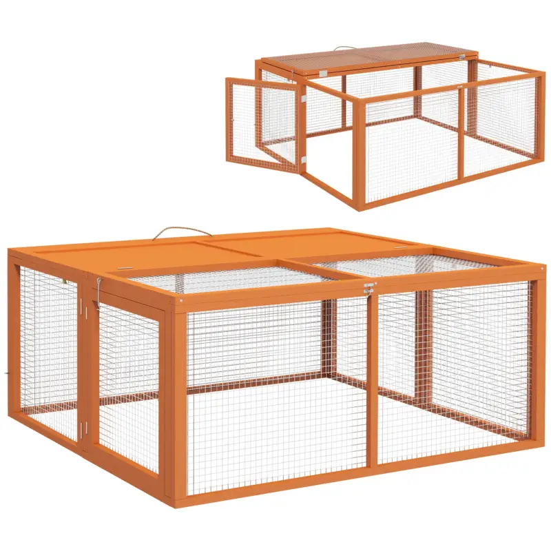 EasyComfort Conigliera da Esterno Pieghevole per 2-3 Roditori con Ingressi Multipli, in Legno e Acciaio, 110x105x50 cm, Arancione | Novità in catalogo
