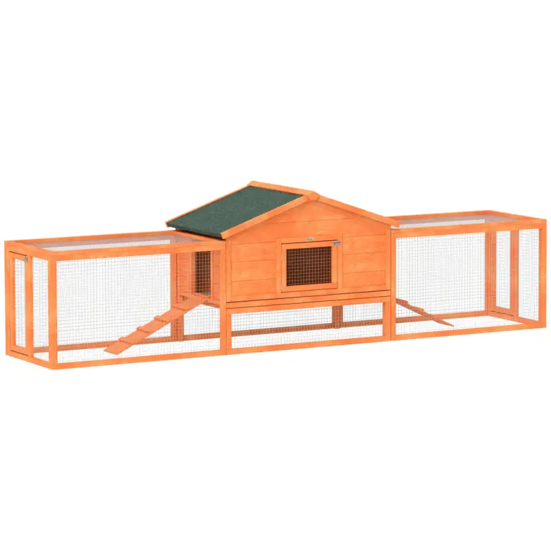 EasyComfort Conigliera da Esterno con Casetta, Rampe e 2 Recinti in Legno, 309x69.5x87cm, Arancione | Prezzo promozionale