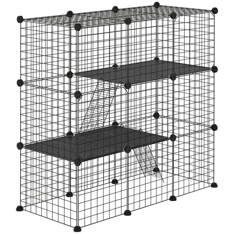 Disponibile subito | EasyComfort Recinto per Animali Modulabile con 31 Pannelli, 2 Porte e 2 Rampe, in Acciaio e PP, 105x45x105 cm, Nero