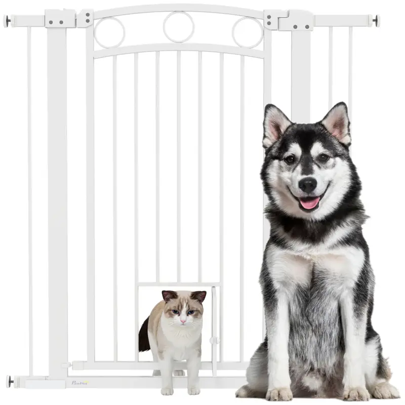EasyComfort Cancellino per Cani Regolabile da 76-104 cm, Cancelletto Alto 106 cm con 2 Estensioni, Bianco - Sconti