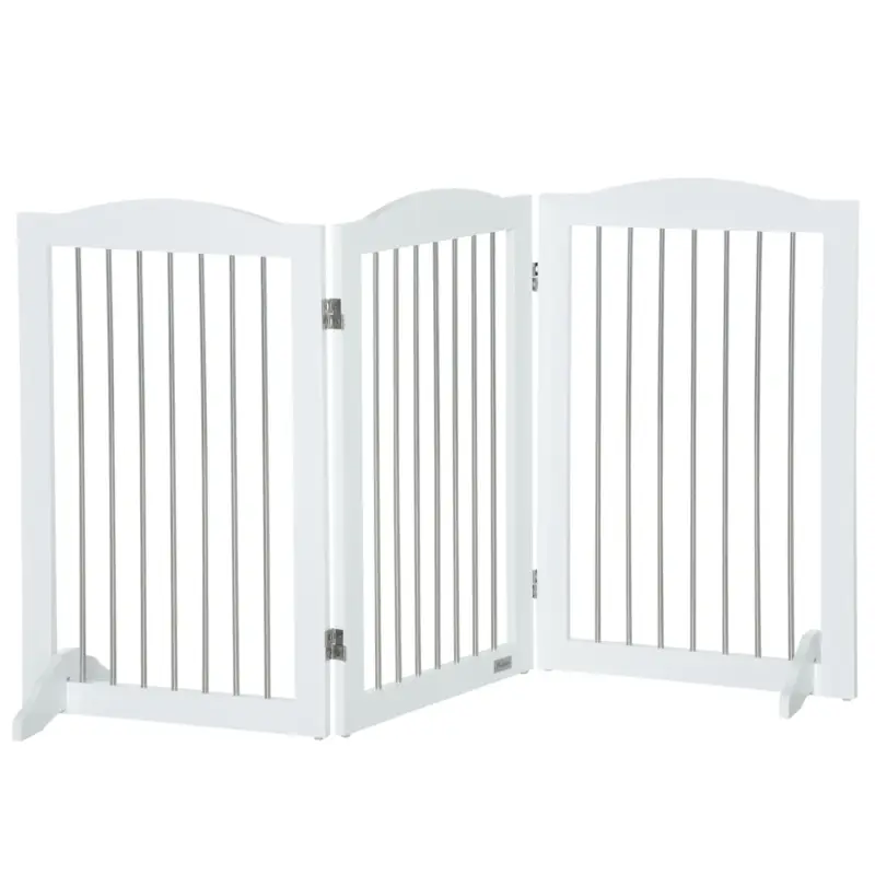 Qualità superiore - EasyComfort Cancellino per Cani Pieghevole a 3 Pannelli in Legno e Acciaio, 154x30x80 cm, Bianco