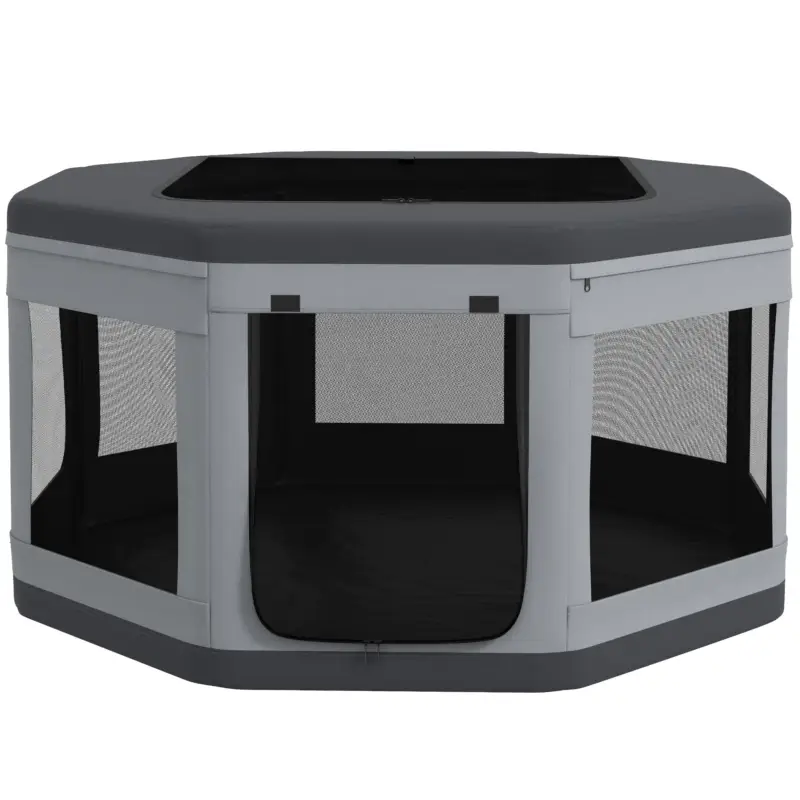 Promozione | EasyComfort Box per Cani e Gatti con 7 Finestre e 2 Ingressi, in tessuto Oxford, Nylon e PP, Ø124x62 cm, Grigio e Nero