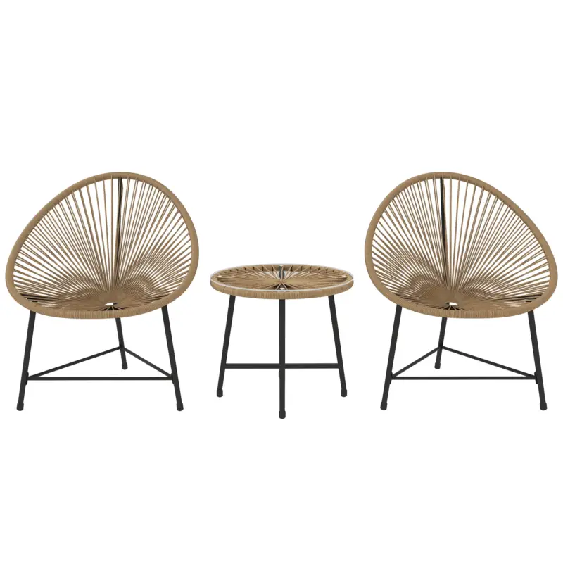 EasyComfort Set da Giardino 3 Pezzi in Rattan PE e Acciaio con 2 Sedie Ovali e Tavolino da Caffè, Nero e color Legno - Super prezzo