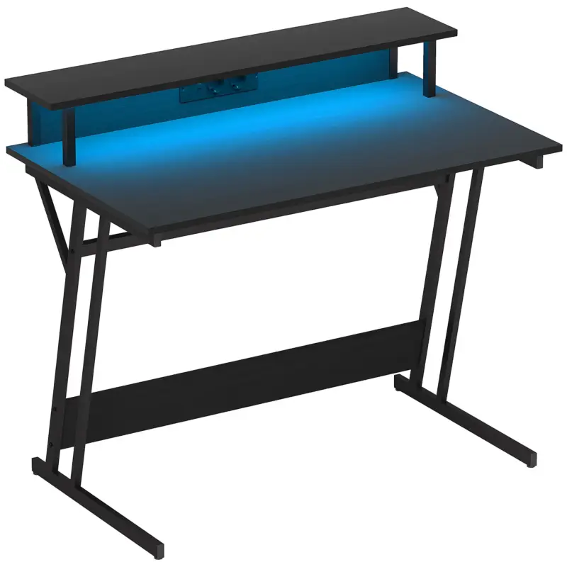Consigliato - EasyComfort Scrivania Gaming con Luci LED e Supporto per Monitor, in Truciolato e Acciaio, 100x60x88.5 cm, Nero